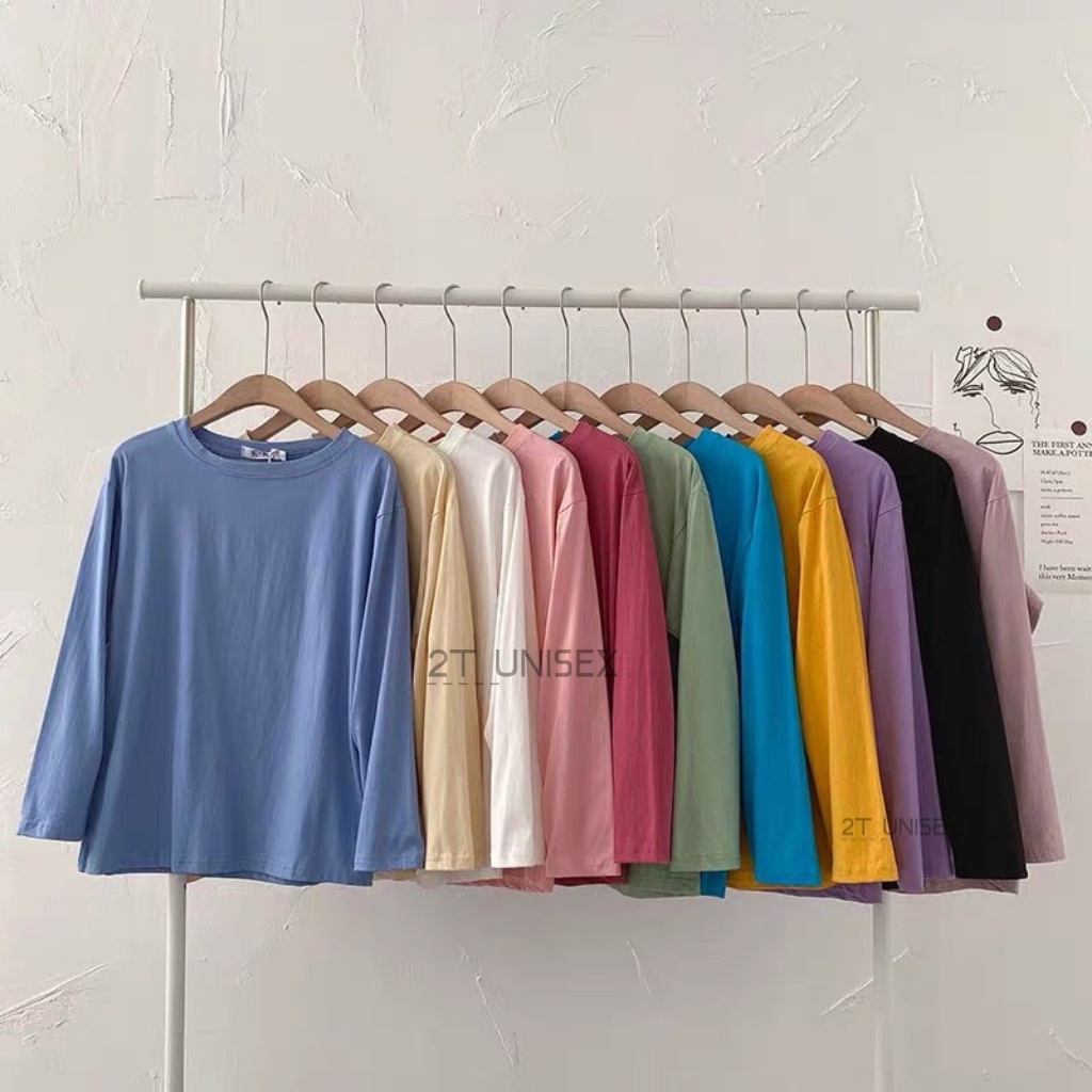 Áo Thun dài tay 2t.unisex chất vải mềm mịn, áo dài tay trơn basic cổ tròn thu đông form rộng nhiều màu P26