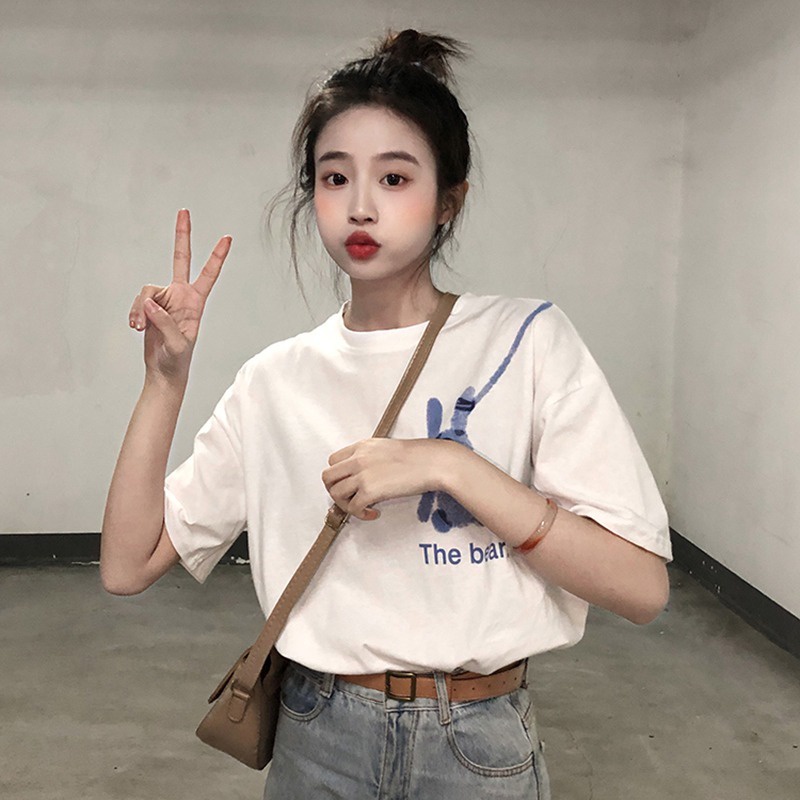 Áo thun ZHELIHANGFEI dáng rộng in hình thỏ graffiti dễ phối đồ