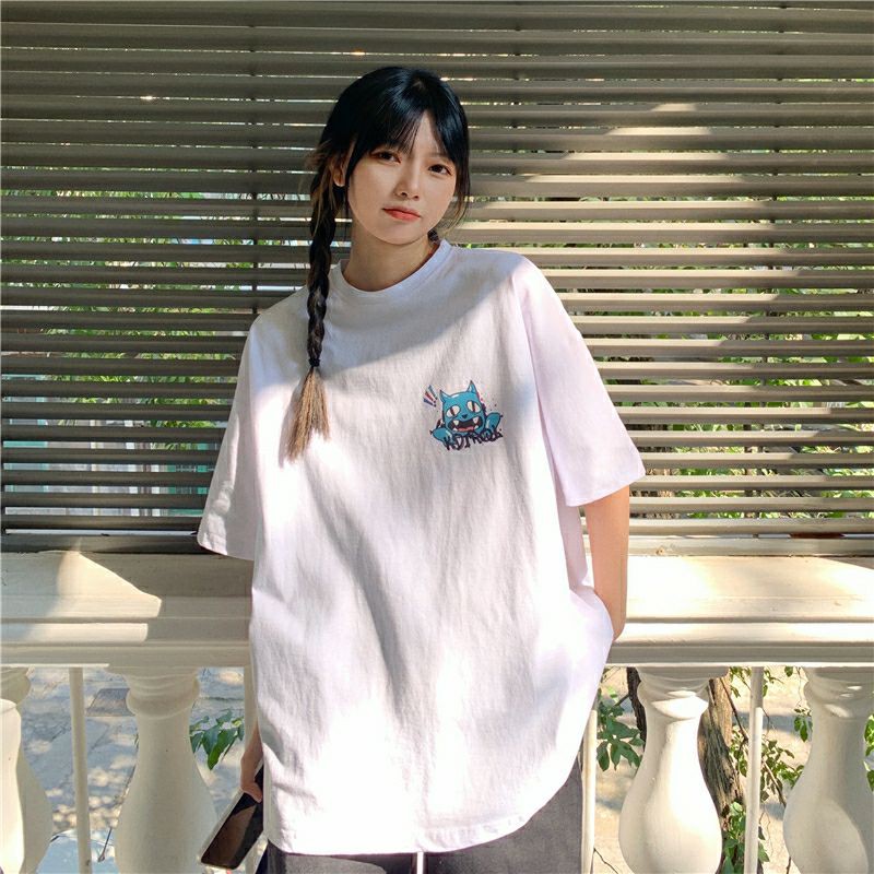 áo thun nữ form rộng unisex oversize mèo hoạt hình