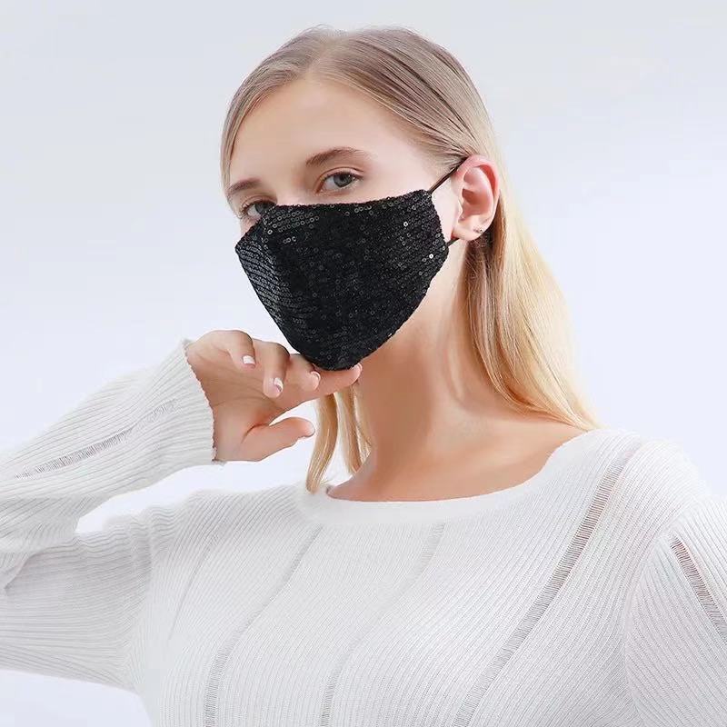 Khẩu Trang 2 Lớp Lọc PM2.5 Bằng Lụa Lạnh Đính Kim Sa Lấp Lánh Thoáng Khí Có Thể Điều Chỉnh Và Tái Sử Dụng