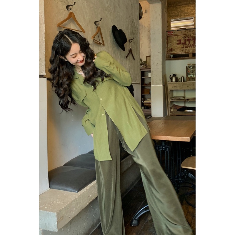 Áo Sơ Mi Tay Dài Thiết Kế Xẻ Tà Thời Trang Cho Nữ