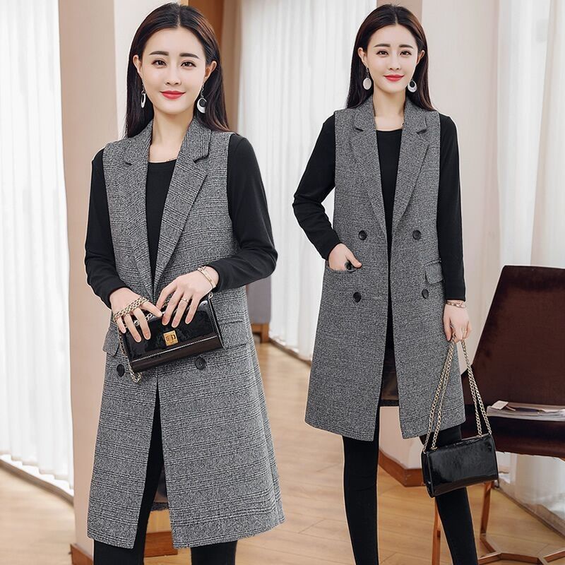 Áo khoác vest không tay họa tiết sọc caro thiết kế mới thời trang mùa xuân thu theo phong cách hàn quốc cho nữ