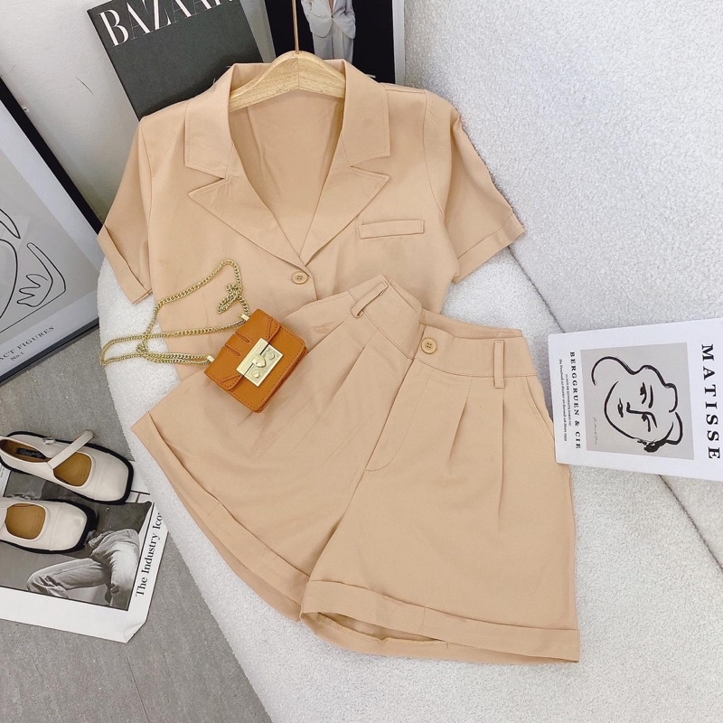 Set crop vest quần short