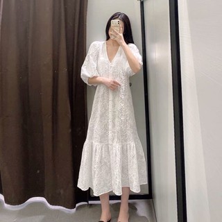 [Order-Sẵn Trắng Hồng XS S ] Đầm maxi thêu hoa xuất dư