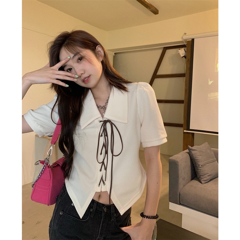 Áo Sơ Mi Tay Ngắn Dáng Ôm Thiết Kế Độc Đáo Thời Trang Quyến Rũ Cho Nữ