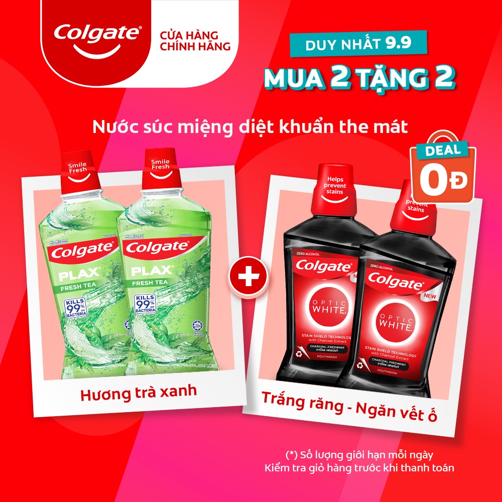 Bộ 2 chai nước súc miệng Colgate kháng 99% vi khuẩn Plax trà xanh 500ml/chai