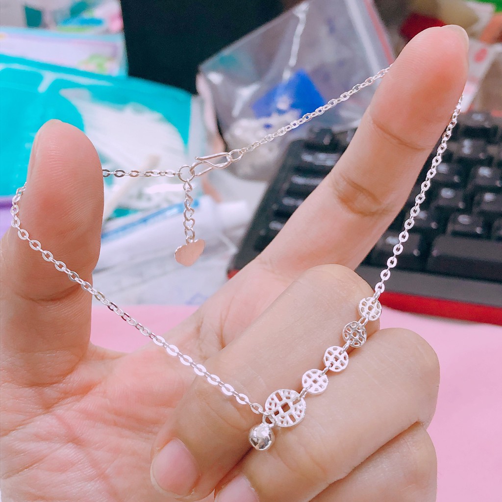 Lắc chân nữ bạc thật, lắc kim tiền may mắn ms40 [ JQN- Cam kết bạc ta chuẩn, chất lượng, giá xưởng ]