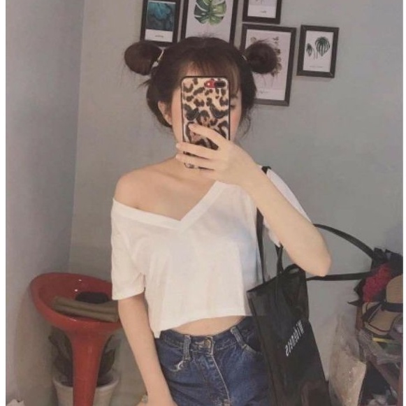 áo croptop nữ tay ngắn cổ v xinh xắn sexy