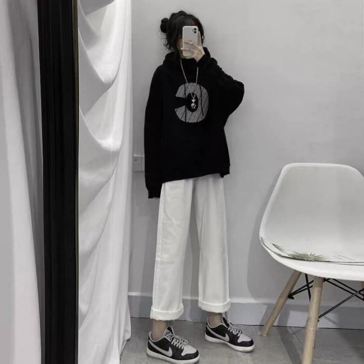 Quần Jean Ống Rộng GÀI EO Nữ Màu Trắng Kem Ulzzang Unisex mặc lên cực tôn dáng | BigBuy360 - bigbuy360.vn