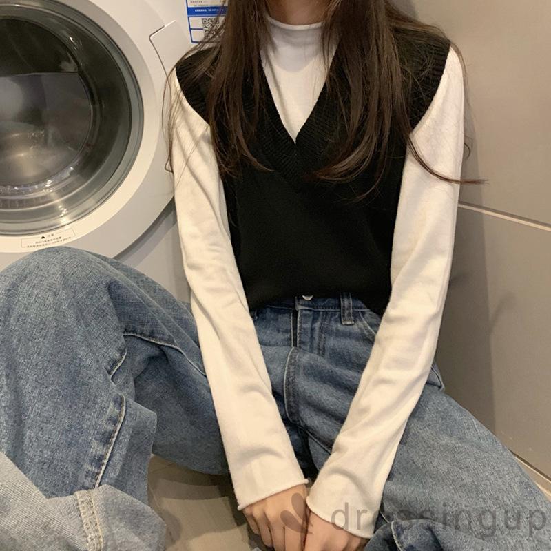 Áo dệt kim không tay cổ chữ V màu trơn thời trang đơn giản cho nữ | BigBuy360 - bigbuy360.vn