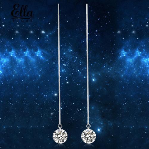 Ellastore lady Cubic Zirconia Silver Plated Dangle Long Chain Line Earrings