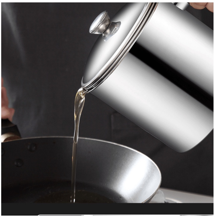 Ca Lọc Cặn Dầu Inox 304 13x16cm Xịn Có Nắp Đậy Và Tay Cầm Chống Nóng