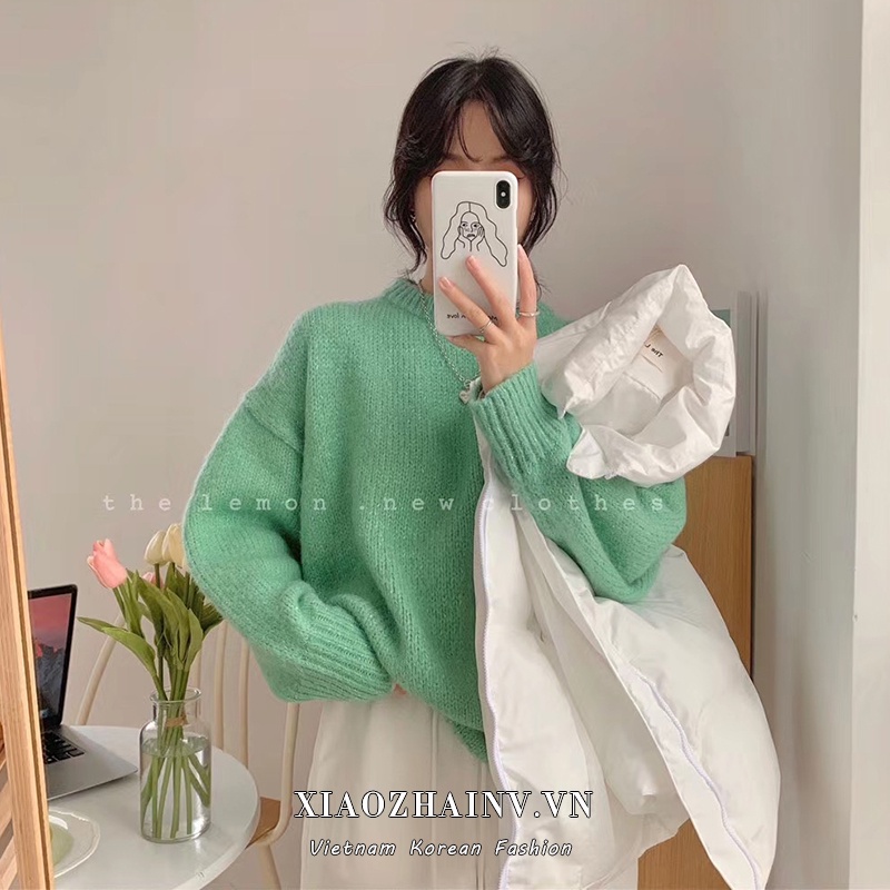 Áo sweater dệt kim cổ tròn dáng rộng phong cách thời trang hàn quốc có 5 màu