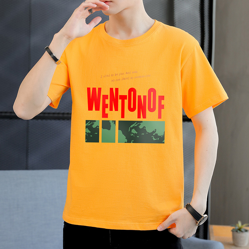 【M-4XL】Men's simple short sleeve round neck t shirt  printing leisure t shirt korean Loose  men clothing 5color