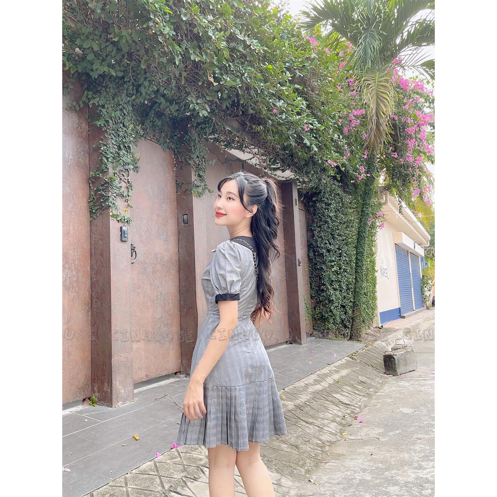 Đầm Caro Natra 0602 cổ sen trẻ trung CIN HOUSE