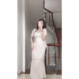 MAXI TRẮNG PHỐI NÚT ĐUÔI CÁ Thủy Tiên