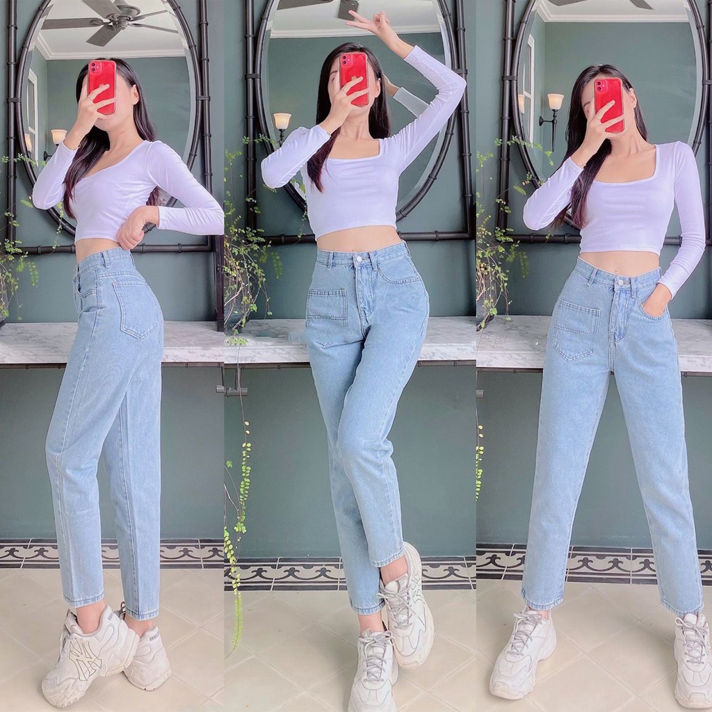 Quần Baggy Jean Nữ, Màu Xanh Nhạt, Lưng Cao, Hình Thật 100%, Cam Kêt Đổi Trả [FREESHIP]