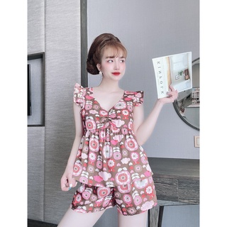 Bộ lụa đùi cánh tiên hoạ tiết cute