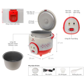Nồi Cơm Điện Happycook 1.8 lít HC-180A