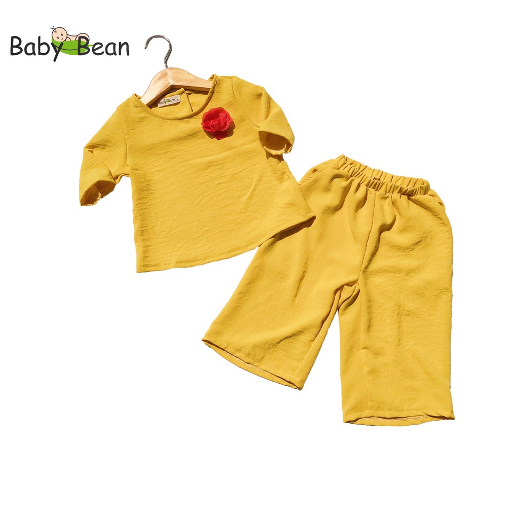 Đồ Bộ Đũi Tay Lỡ Quần Ống Rộng đính Hoa Hồng bé gái BabyBean