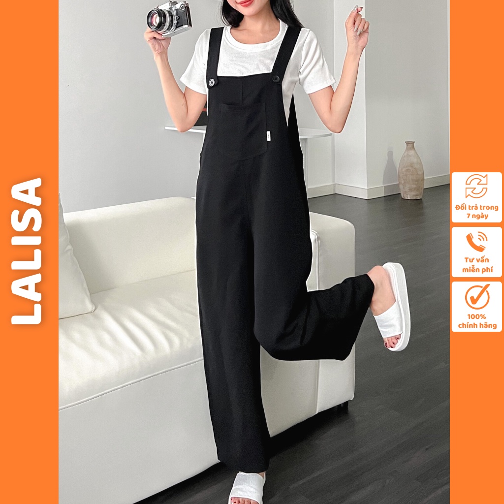 Quần Yếm Nữ LALISA Yếm Quần Dài Kiểu Hàn Quốc Thiết Kế Ống Rộng Ulzzang Có Dây Nút Điều Chỉnh Có Túi Trước QD006