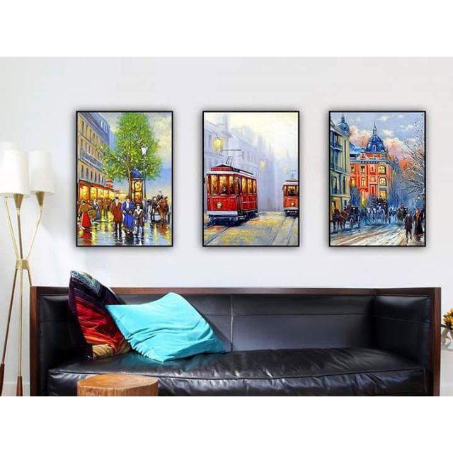 Tranh in canvas 40x60 bộ 3 tranh kèm khung