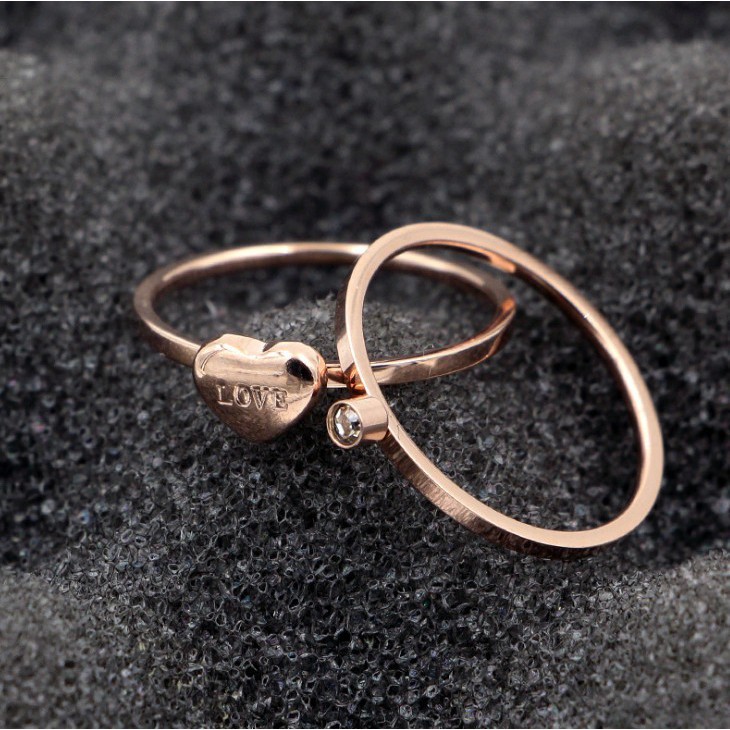 Bộ 2 Nhẫn Tim Love Ti Tan Không Đen TT 0924