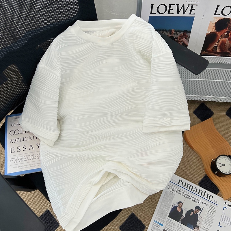Áo Thun Tay Ngắn Cổ Tròn Họa Tiết Kẻ Sọc Phong Cách Hàn Quốc Thời Trang Cho Nữ
