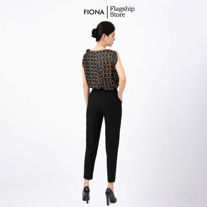 Áo sơ mi nữ cổ thuyền FIONA, áo sơ mi công sở thiết kế họa tiết khóa dáng suông mã F551264