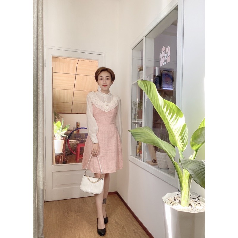 ❤️ HOT ❤️ Đầm Dạ Tweed Phối Cổ Bèo Tiểu Thư