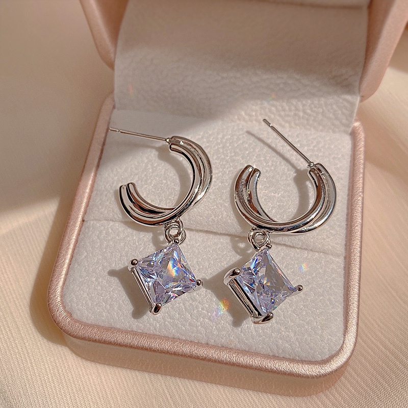 Bông Tai Hình Vuông Đính Đá Zircon Thời Trang Sang Trọng Phong Cách Hàn Quốc 2022