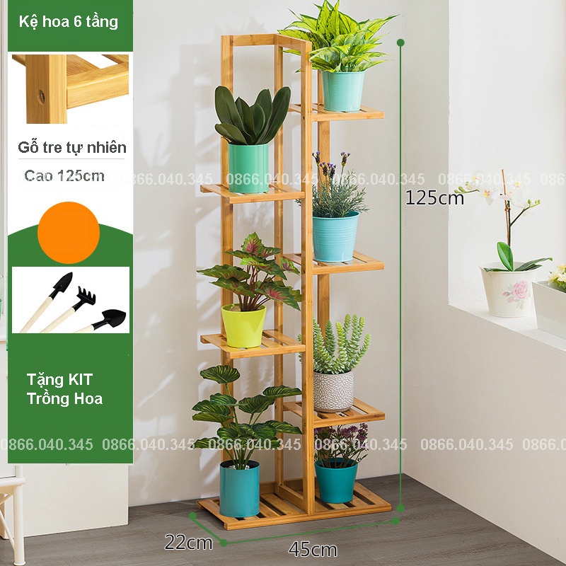 Kệ để chậu hoa, kệ trang trí ban công phòng khách 3 tầng, 5 tầng, 6 tầng gỗ thông Fiori phong cách Bắc Âu