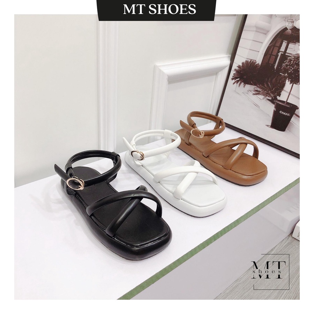 Giày sandal quai ống chéo đế mút bọc cao 2P chất da mềm siêu êm chân kiểu dáng thời trang dành cho nữ