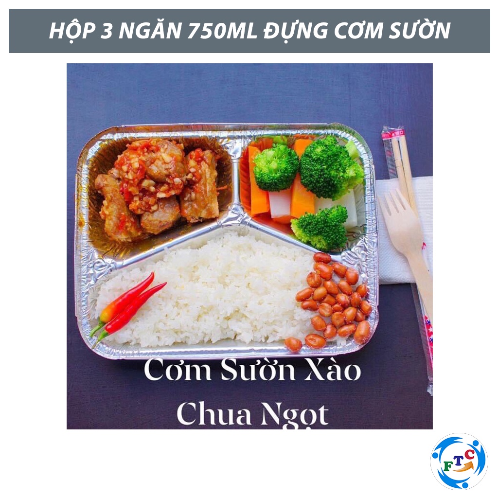 Khay nhôm 750ml Ftc khay giấy bạc  hàng chính hãng 3 ngăn MS227