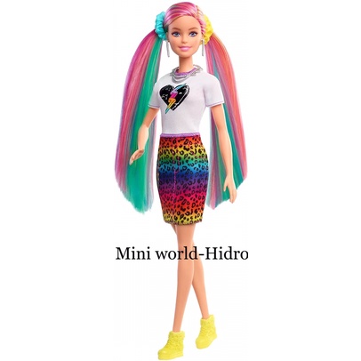 Búp bê Barbie cầu vồng chính hãng kèm Set đồ phụ kiện cực xinh. Barbie Leopard Rainbow Hair Doll (Blonde) with Color