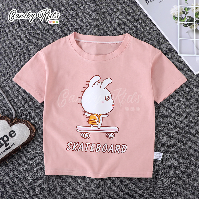 Áo Thun Cotton Tay Ngắn In Họa Tiết Hoạt Hình Xinh Xắn Cho Bé 3-12 Tuổi