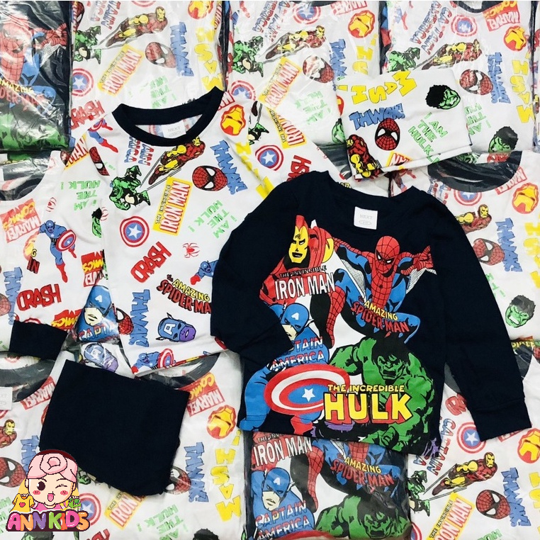 Bộ dài tay thu đông cho bé trai 2022 - Set 2 bộ dài tay Marvel Next chất cotton cho bé trai size 2-8t