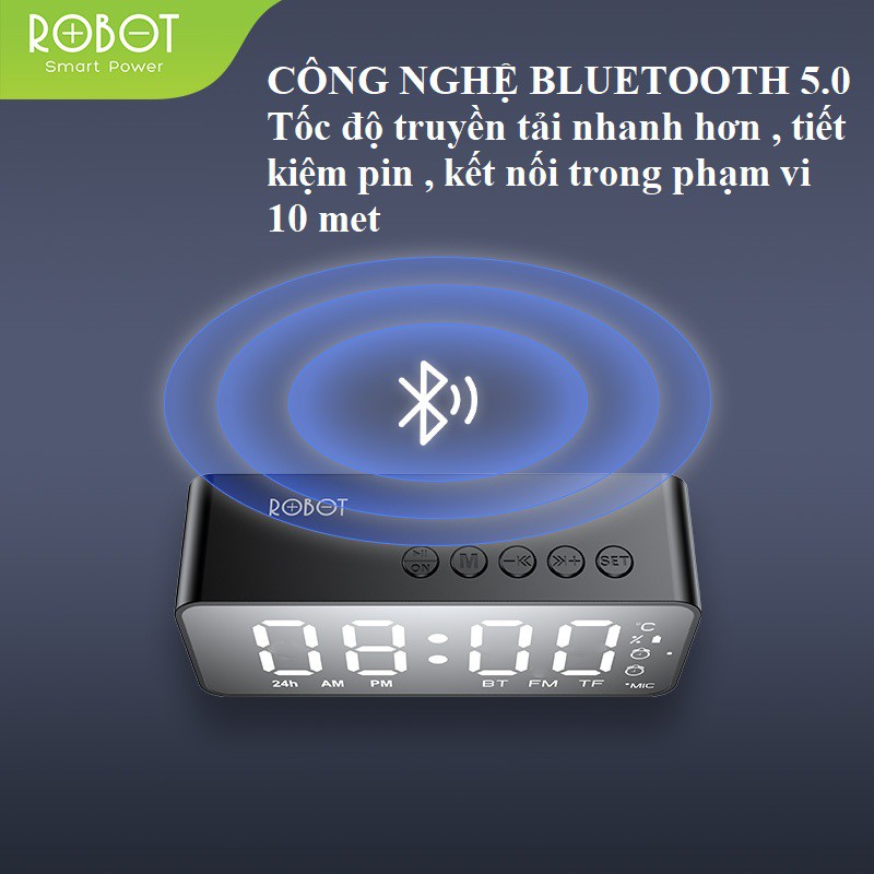 [Bảo Hành 12 Tháng] Loa Bluetooth 5.0 ROBOT RB150 Màn Hình LED Kiêm Đồng Hồ Báo Thức - Hỗ Trợ Cổng AUX Thẻ Nhớ