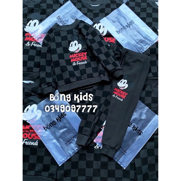 Bộ Nỉ Bé Trai Mickey Kẻ Ô Xám HaM