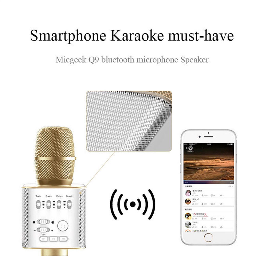 Q9 MIC Bluetooth Micrô Loa nghe nhạc không dây có micrô karaoke có vỏ hộp PK Q7