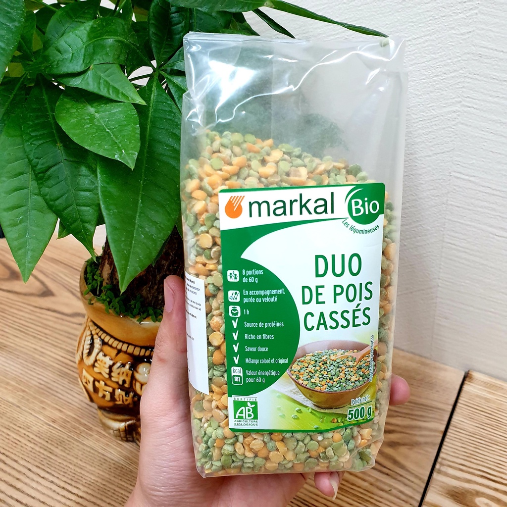 Đậu Hà Lan hữu cơ Markal (xanh &amp; vàng) túi zip 100g giàu vitamin B1, B5, B9, protein