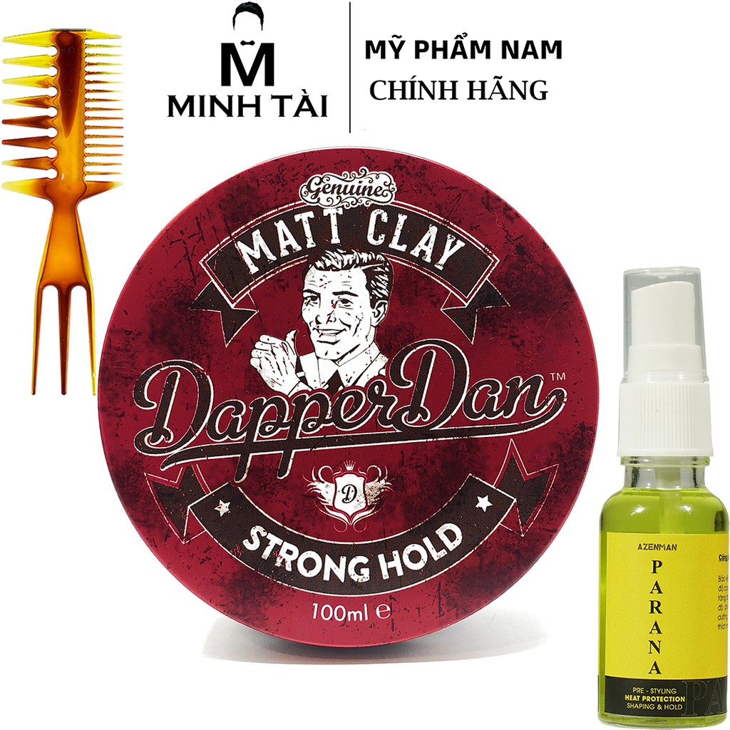 Sáp Vuốt Tóc Nam DAPPER DAN Matt Clay 100g - Hàng Chính Hãng + Xịt Dưỡng Tóc AZENMAN Parana 20ml + Lược Chải Tóc Texture