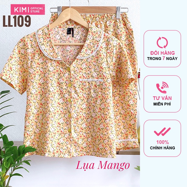 Đồ Bộ Pijama Nữ cổ sen Lụa Mango Tay Ngắn Quần Lửng KIM