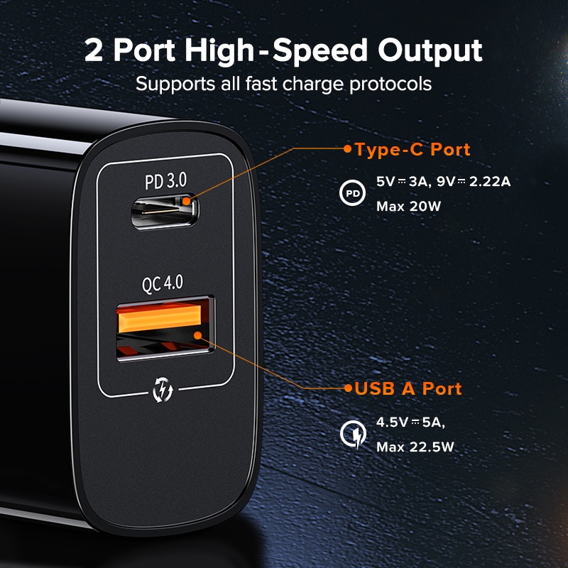 Bộ Sạc Nhanh QOOVI PD 20W Type C chính hãng Cho Huawai Samsug iPho