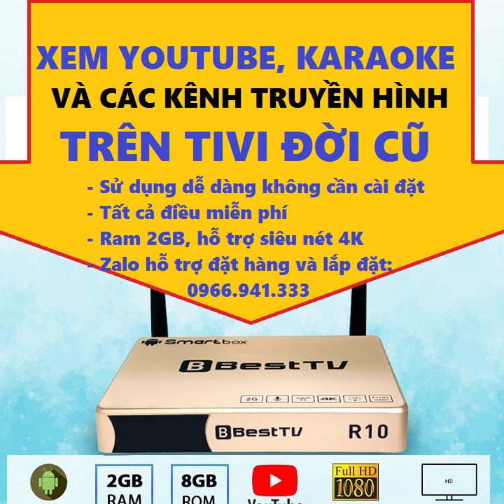 Android TV Box/ Tivi box android R10 Xem youtube và karaoke trên các loại tivi đời cũ