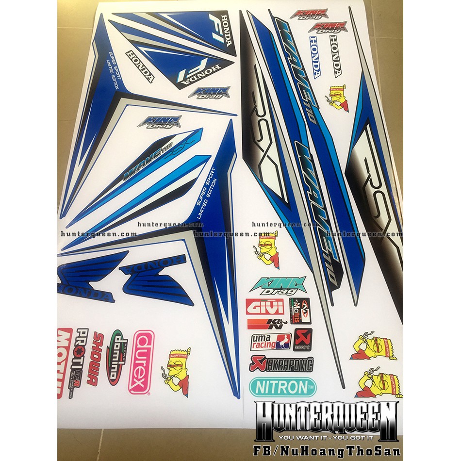 Tem rời dán xe WAVE RSX 2014 đen xanh, phối màu hài hòa. Thiết kế theo yêu cầu