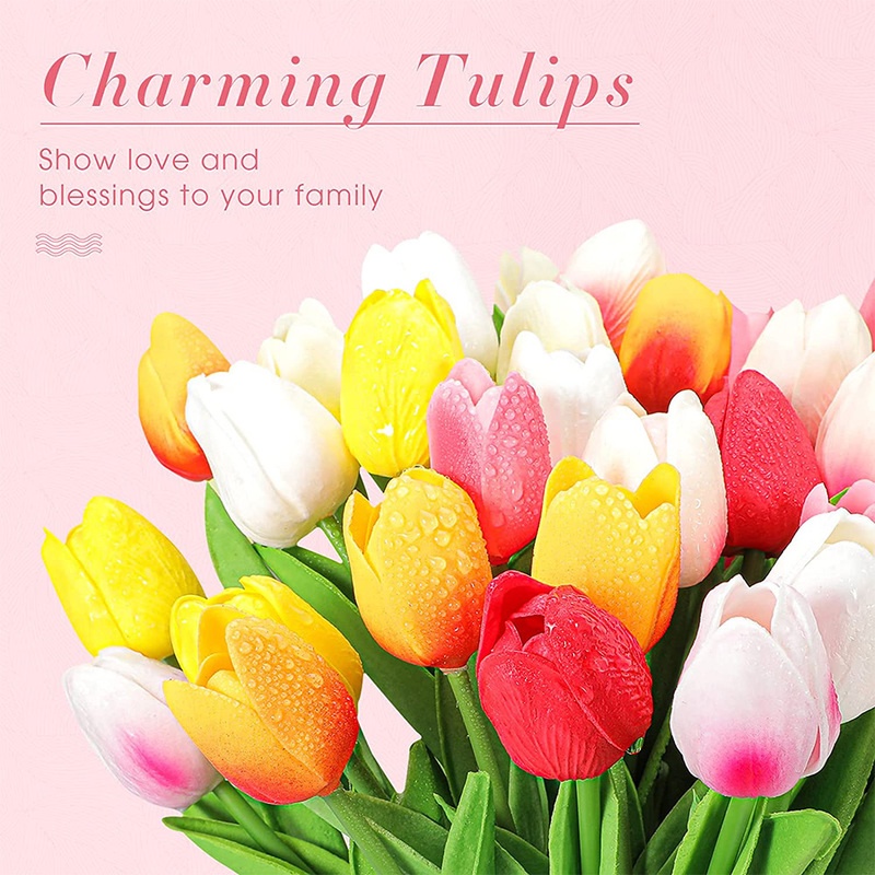 Set 10 Nhánh Hoa Tulip Giả Chất Liệu PU Dùng Để Trang Trí Nhà/Văn Phòng