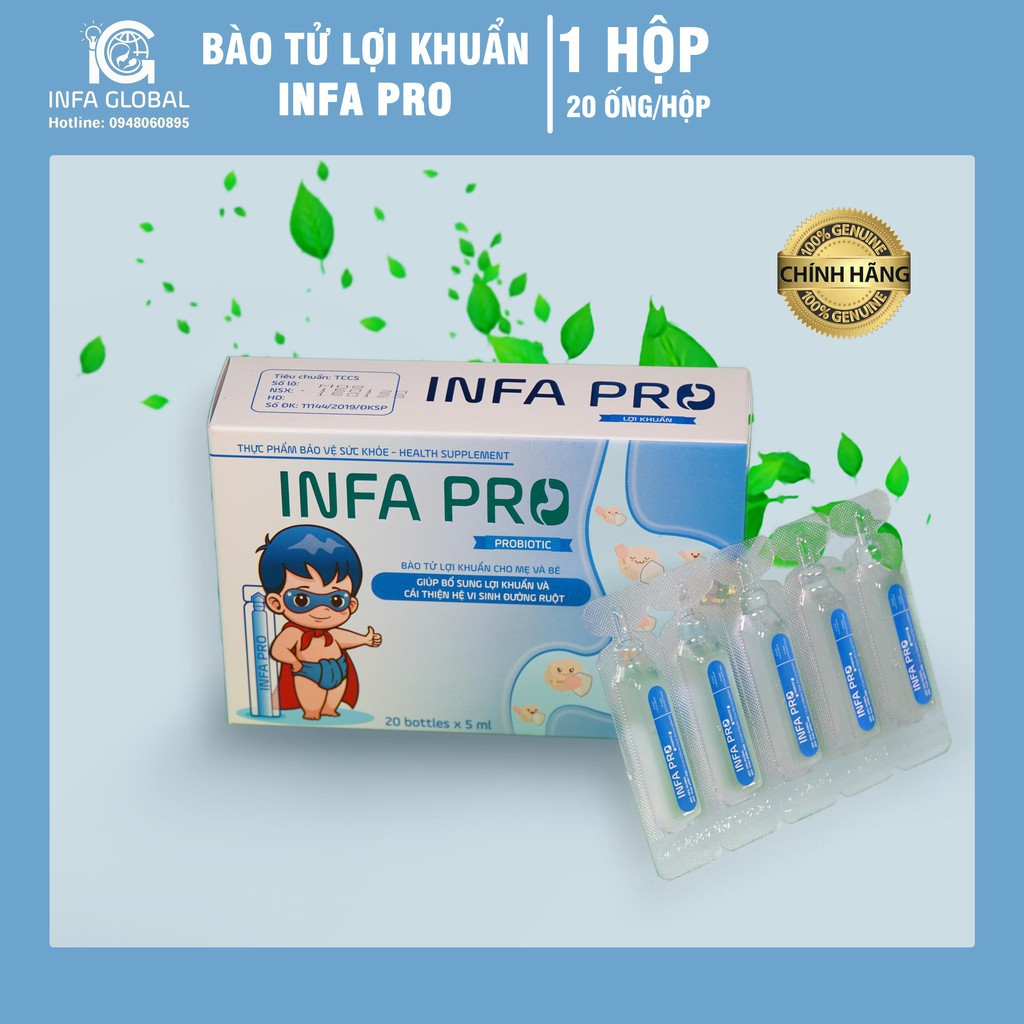 INFA PRO bào tử lợi khuẩn - Men tiêu hóa thế hệ mới cho trẻ biếng ăn, táo bón, chậm lớn ( Hộp 20 ống) - CN296