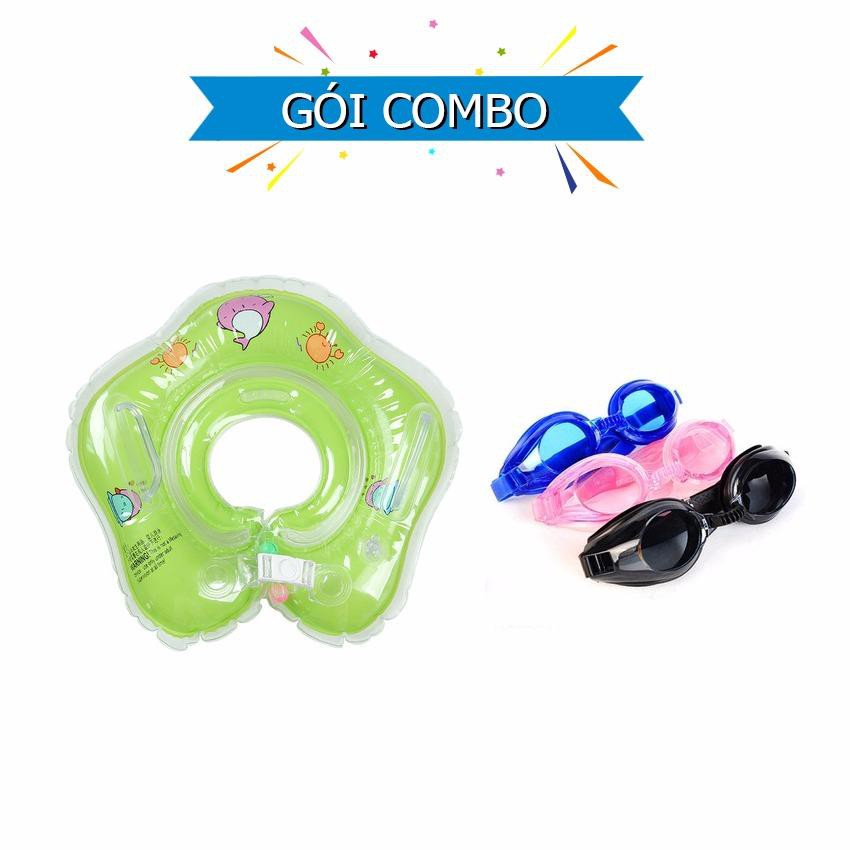 Combo phao bơi đỡ cổ có tay cầm + kính bơi trẻ em