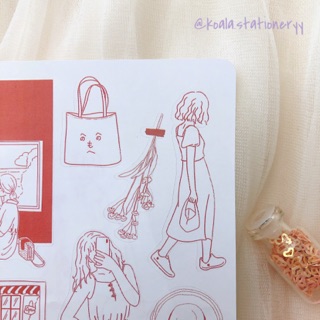 Bullet Journal Sticker - Lady 1 - màu coral